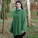 A10103 Irish Knit Cable Poncho with Button Collar  Green Color Lifestyle Gaelsong
