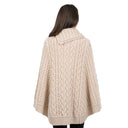 A10103 Irish Knit Cable Poncho with Button Collar Parsnip Color Back View Gaelsong
