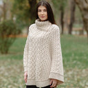 A10103 Irish Knit Cable Poncho with Button Collar Parsnip Color Lifestyle Gaelsong
