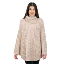 A10103 Irish Knit Cable Poncho with Button Collar Parsnip Color Studio Gaelsong
