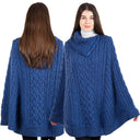 A10103 Irish Knit Cable Poncho with Button Collar MARL BLUE Studio Gaelsong
