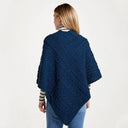 A10105 ATLANTIC BLUE Colour V Shaped Merino Wool Aran Poncho Back Side View Gaelsong
