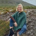 A10105 CONNEMARA GREEN Colour V Shaped Merino Wool Aran Poncho Lifestyle Gaelsong
