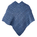 A10105 DENIM BLUE Colour V Shaped Merino Wool Aran Poncho Studio Back Side Gaelsong
