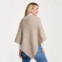 A10105 MISTY BEIGE Colour V Shaped Merino Wool Aran Poncho Back Side Gaelsong
