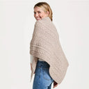 A10105 MISTY BEIGE Colour V Shaped Merino Wool Aran Poncho Side View Gaelsong
