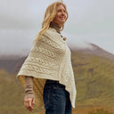 A10105 NATURAL WHITE Colour V Shaped Merino Wool Aran Poncho Side View Gaelsong
