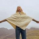 A10105 NATURAL WHITE Colour V Shaped Merino Wool Aran Poncho Gaelsong
