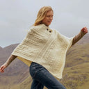 A10105 NATURAL WHITE Colour V Shaped Merino Wool Aran Poncho Lifestyle Gaelsong
