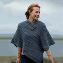 A10105 DENIM BLUE V Shaped Merino Wool Aran Poncho Gaelsong

