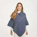 A10105 DENIM BLUE Colour V Shaped Merino Wool Aran Poncho Gaelsong
