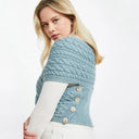 A10106 Color MISTY BLUE Ladies Aran Cable Knit Wrap Cardigan Rear View Gaelsong