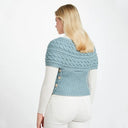 A10106 Color MISTY BLUE Ladies Aran Cable Knit Wrap Cardigan Merino Wool Gaelsong