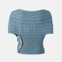 A10106 Color MISTY BLUE Ladies Aran Cable Knit Wrap Cardigan Front View Gaelsong