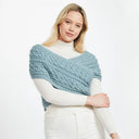A10106 Color MISTY BLUE Ladies Aran Cable Knit Wrap Cardigan Gaelsong
