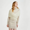 A10106 Color NATURAL WHITE Ladies Aran Cable Knit Wrap Cardigan Merino Wool Gaelsong