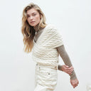 A10106 Color NATURAL WHITE Ladies Aran Cable Knit Wrap Cardigan Merino Wool Gaelsong