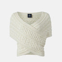 A10106 Color NATURAL WHITE Ladies Aran Cable Knit Wrap Cardigan Front View Gaelsong