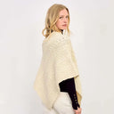 A10108 NATURAL WHITE Colour Merino Wool V-Shaped Aran Cable Poncho Side View Gaelsong
