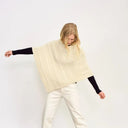 A10108 NATURAL WHITE Colour Merino Wool V-Shaped Aran Cable Poncho Gaelsong
