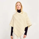 A10108 NATURAL WHITE Colour Merino Wool V-Shaped Aran Cable Poncho Gaelsong
