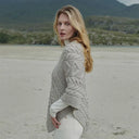 A10109 MISTY GREY Color Super Soft Merino Ladies Irish Poncho Side View Gaelsong