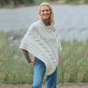 A10109 Color NATURAL WHITE Super Soft Merino Ladies Irish Poncho Lifestyle Gaelsong