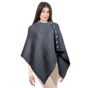 A10110 Color SLATE GREY SuperSoft Merino Wool Irish Poncho with Buttons Gaelsong
