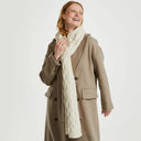 A10111 NATURAL WHITE Women's Pull Through Cable Knit Shawl Gaelsong
