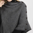 A10112 CHARCOAL GREY Ladies Merino Wool Herringbone Poncho Closeu View Pattern Gaelsong
