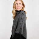 A10112 CHARCOAL GREY Ladies Merino Wool Herringbone Poncho Side View Gaelsong
