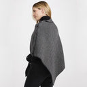 A10112 CHARCOAL GREY Ladies Merino Wool Herringbone Poncho Back Side View Gaelsong

