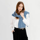 Women's Lightweight Lambswool Irish Shawl Blue Front View Gaelsong