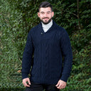 A20031 One Button Shawl Collar Irish Sweater Navy Lifestyle Gaelsong
