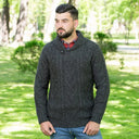 A20031 One Button Shawl Collar Irish Sweater Green Lifestyle Gaelsong
