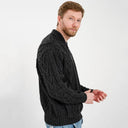 A20031 One Button Shawl Collar Irish Sweater Charcoal Side View Gaelsong
