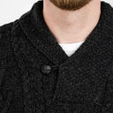 A20031 One Button Shawl Collar Irish Sweater Charcoal Neck Close Up  Gaelsong
