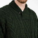 A20031 One Button Shawl Collar Irish Sweater Green Close Up Gaelsong
