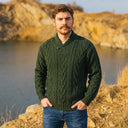 A20031 One Button Shawl Collar Irish Sweater Green Lifestyle Gaelsong
