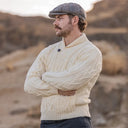A20031 One Button Shawl Collar Irish Sweater Natural Lifestyle Gaelsong
