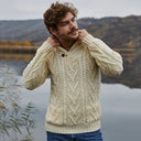 A20031 One Button Shawl Collar Irish Sweater Natural Lifestyle Gaelsong
