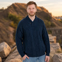 A20031 One Button Shawl Collar Irish Sweater Navy Lifestyle Gaelsong
