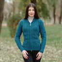 A20087 Aran Tree of Life Hoodie Natural Teal Gaelsong
