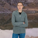 A20087 Aran Tree of Life Hoodie Misty Blue Gaelsong
