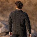 A20112 Men's Cable Shawl-Collar Aran Cardigan Charcoal Lifestyle Back View Gaelsong
