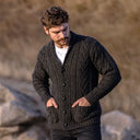 A20112 Men's Cable Shawl-Collar Aran Cardigan Charcoal Lifestyle Gaelsong
