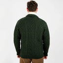 A20112 Men's Cable Shawl-Collar Aran Cardigan Green Back View  Gaelsong
