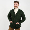 A20112 Men's Cable Shawl-Collar Aran Cardigan Green Gaelsong
