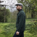 A20112 Men's Cable Shawl-Collar Aran Cardigan Green Gaelsong
