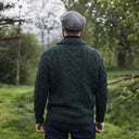 A20112 Men's Cable Shawl-Collar Aran Cardigan Green Gaelsong
